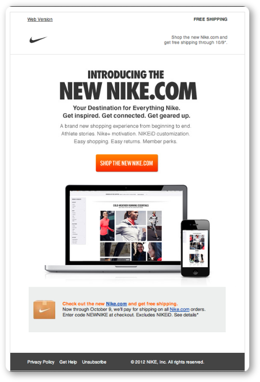 Nike - Email thông báo website mới